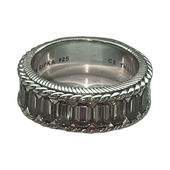 Judith Ripka Sterling Silver CZ Baguette Half Eternity Band Ring - Picture 13 of 13